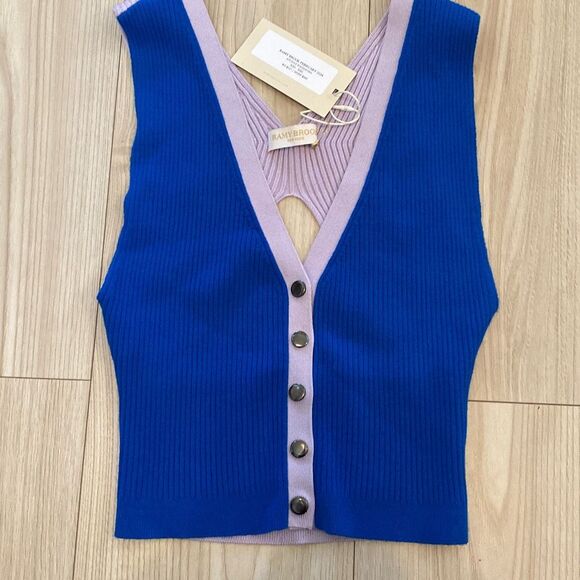 Ramy Brook Aiyana Colorblock Crop Tank Top Sweater XS in sample color cobalt blu - Picture 5 of 11